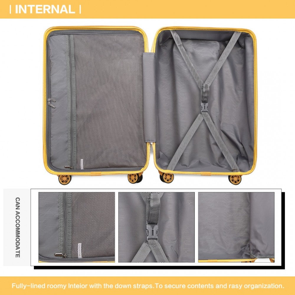 K2292L - KONO LIGHTWEIGHT HARD SHELL ABS SUITCASE WITH TSA LOCK AND VANITY CASE 4 PIECE SET - YELLOW - The Baggage Shop