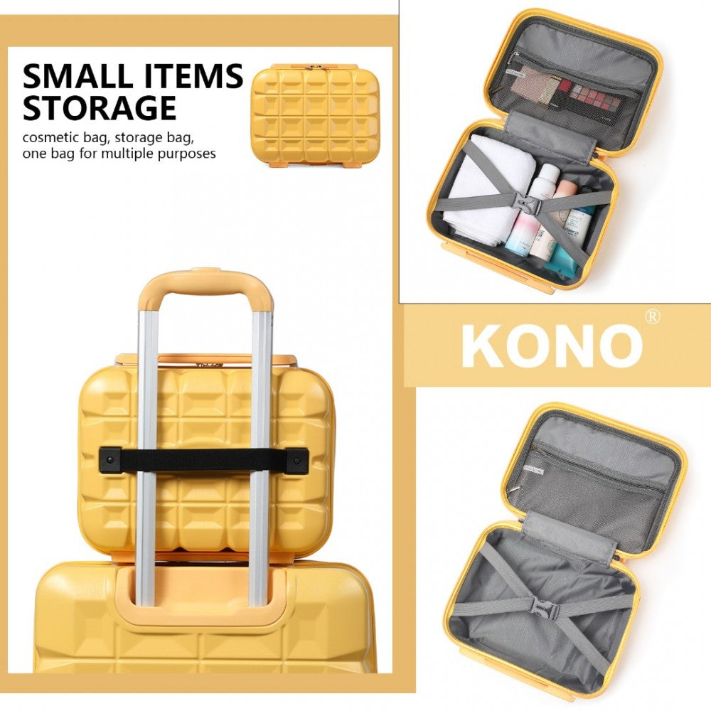 K2292L - KONO LIGHTWEIGHT HARD SHELL ABS SUITCASE WITH TSA LOCK AND VANITY CASE 4 PIECE SET - YELLOW - The Baggage Shop