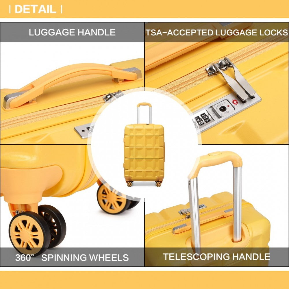 K2292L - KONO LIGHTWEIGHT HARD SHELL ABS SUITCASE WITH TSA LOCK AND VANITY CASE 4 PIECE SET - YELLOW - The Baggage Shop