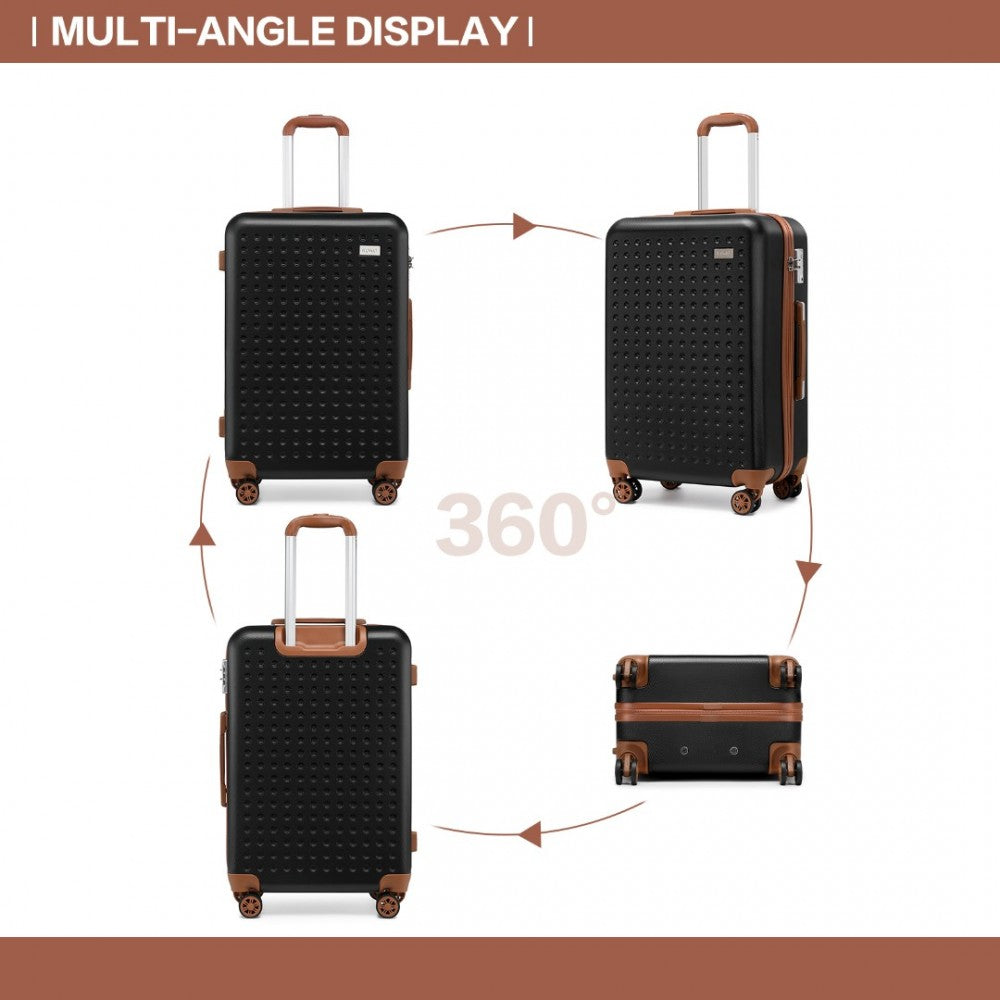 K2394L - KONO FLEXIBLE HARD SHELL ABS SUITCASE WITH TSA LOCK AND VANITY CASE 4 PIECE SET - BLACK - The Baggage Shop