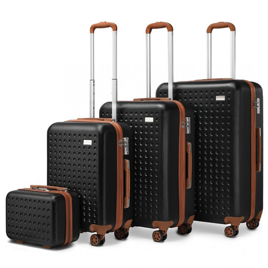 K2394L - KONO FLEXIBLE HARD SHELL ABS SUITCASE WITH TSA LOCK AND VANITY CASE 4 PIECE SET - BLACK - The Baggage Shop