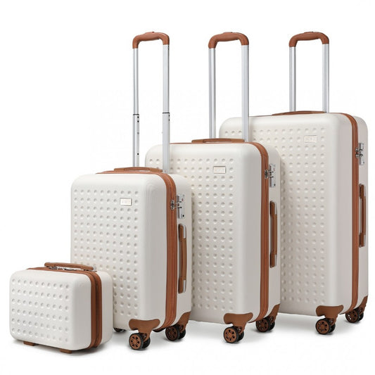 K2394L - KONO FLEXIBLE HARD SHELL ABS SUITCASE WITH TSA LOCK AND VANITY CASE 4 PIECE SET - CREAM - The Baggage Shop