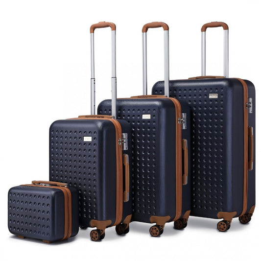 K2394L - KONO FLEXIBLE HARD SHELL ABS SUITCASE WITH TSA LOCK AND VANITY CASE 4 PIECE SET - NAVY - The Baggage Shop