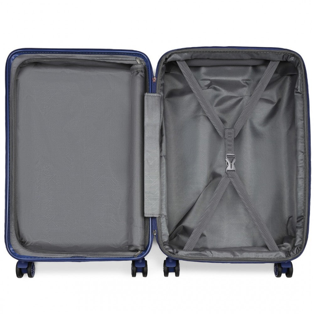 KSK2483 - KONO 24 INCH SLEEK STRIPED CHECK-IN SUITCASE EXPANDABLE DURABLE ABS+PC LUGGAGE WITH FOUR SPINNER WHEELS TSA LOCK - NAVY - The Baggage Shop