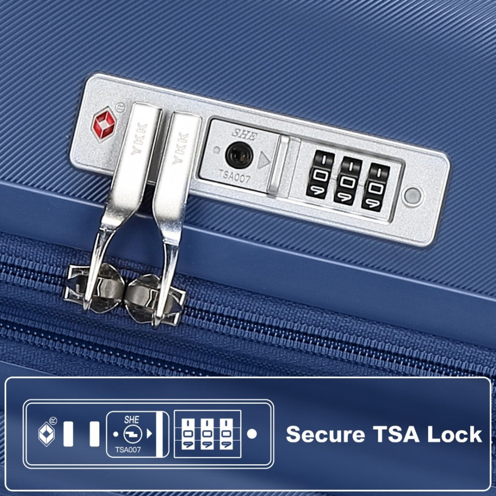 KSK2483 - KONO 24 INCH SLEEK STRIPED CHECK-IN SUITCASE EXPANDABLE DURABLE ABS+PC LUGGAGE WITH FOUR SPINNER WHEELS TSA LOCK - NAVY - The Baggage Shop