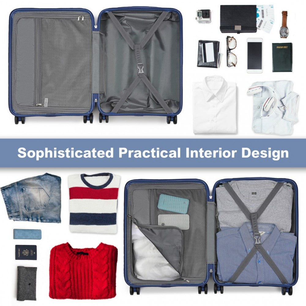 KSK2483 - KONO 24 INCH SLEEK STRIPED CHECK-IN SUITCASE EXPANDABLE DURABLE ABS+PC LUGGAGE WITH FOUR SPINNER WHEELS TSA LOCK - NAVY - The Baggage Shop