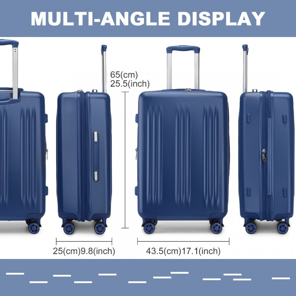 KSK2483 - KONO 24 INCH SLEEK STRIPED CHECK-IN SUITCASE EXPANDABLE DURABLE ABS+PC LUGGAGE WITH FOUR SPINNER WHEELS TSA LOCK - NAVY - The Baggage Shop