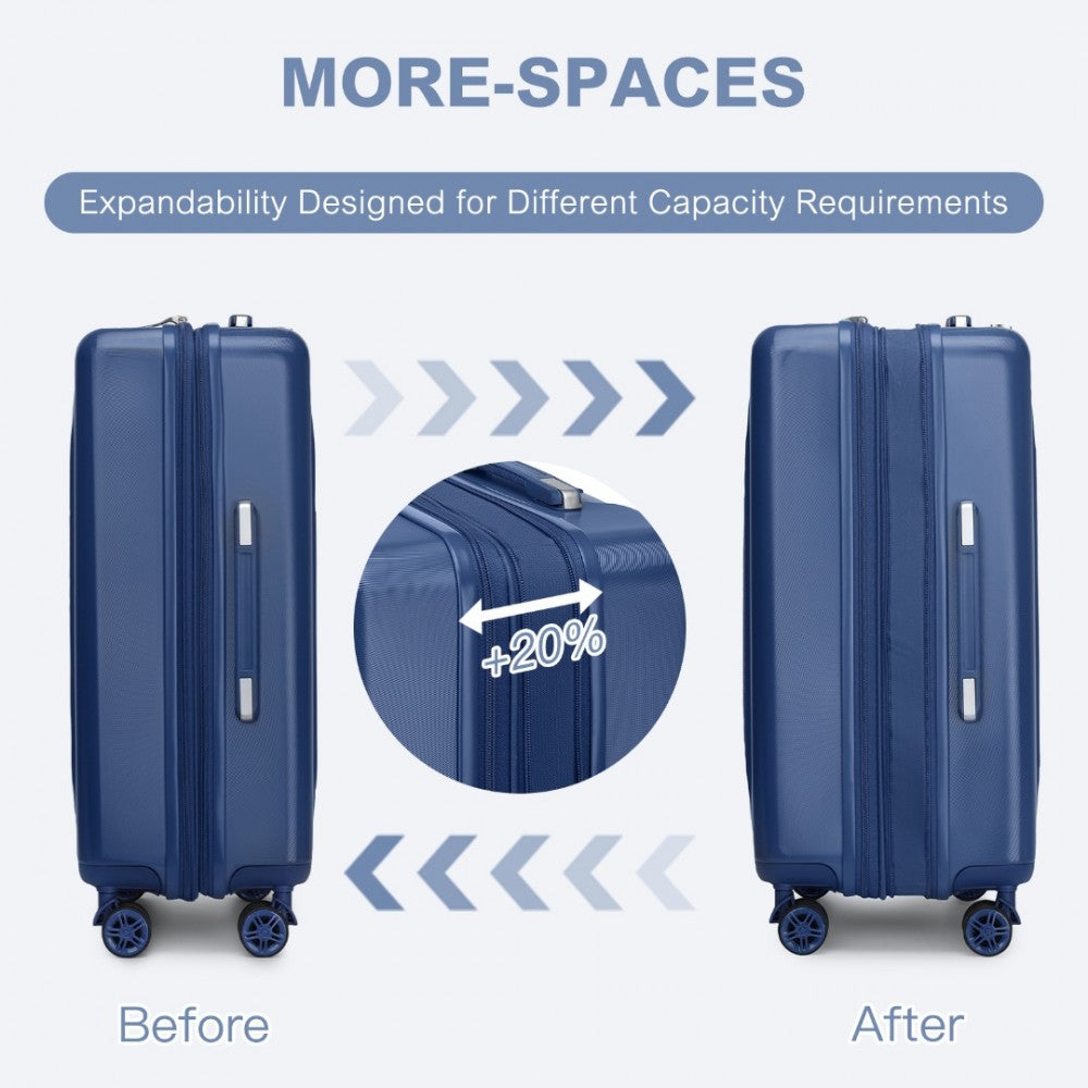 KSK2483 - KONO 24 INCH SLEEK STRIPED CHECK-IN SUITCASE EXPANDABLE DURABLE ABS+PC LUGGAGE WITH FOUR SPINNER WHEELS TSA LOCK - NAVY - The Baggage Shop