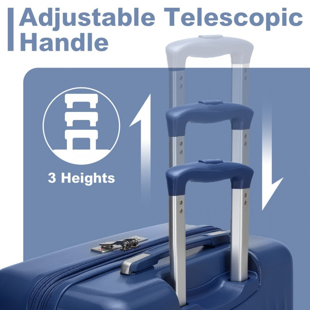 KSK2483 - KONO 24 INCH SLEEK STRIPED CHECK-IN SUITCASE EXPANDABLE DURABLE ABS+PC LUGGAGE WITH FOUR SPINNER WHEELS TSA LOCK - NAVY - The Baggage Shop
