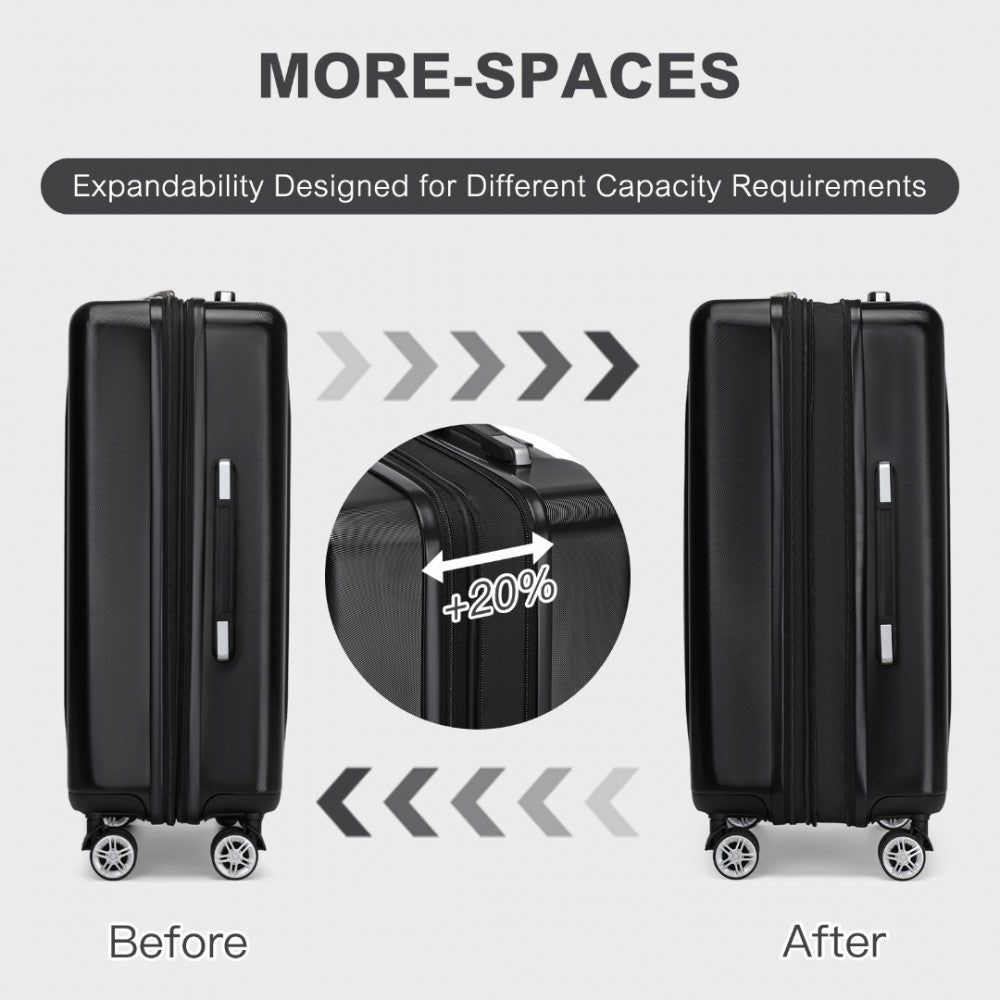KSK2483 - KONO 28 INCH SLEEK STRIPED CHECK-IN SUITCASE EXPANDABLE DURABLE ABS+PC LUGGAGE WITH FOUR SPINNER WHEELS TSA LOCK - BLACK - The Baggage Shop