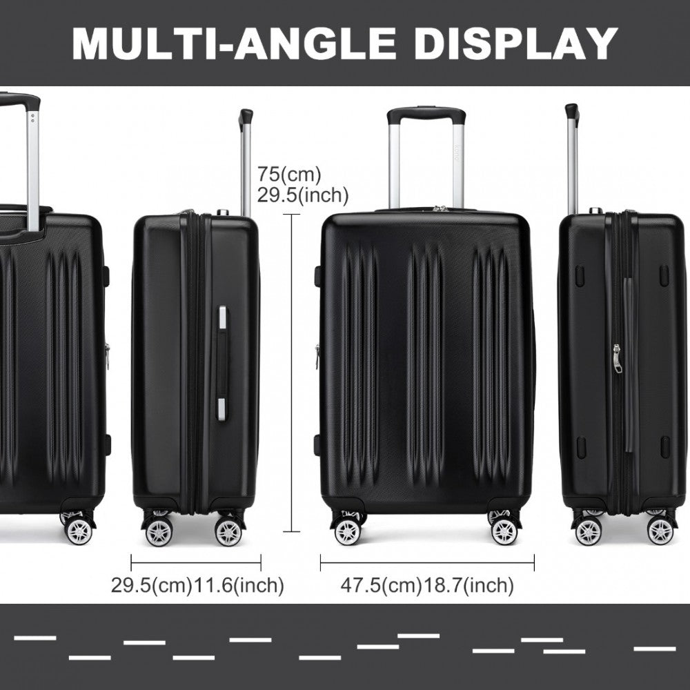 KSK2483 - KONO 28 INCH SLEEK STRIPED CHECK-IN SUITCASE EXPANDABLE DURABLE ABS+PC LUGGAGE WITH FOUR SPINNER WHEELS TSA LOCK - BLACK - The Baggage Shop