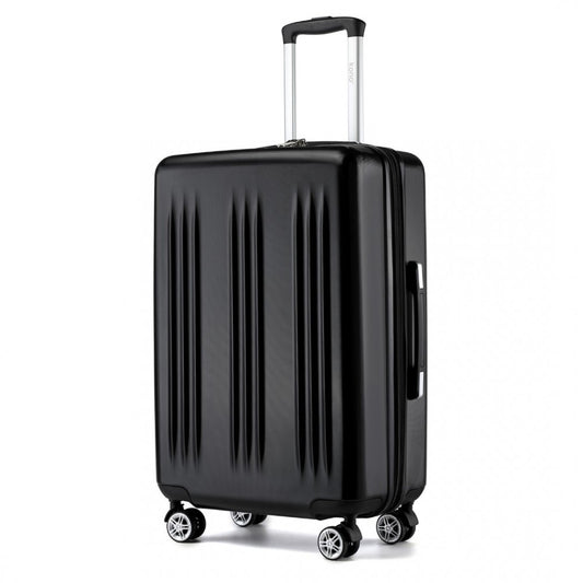 KSK2483 - KONO 28 INCH SLEEK STRIPED CHECK-IN SUITCASE EXPANDABLE DURABLE ABS+PC LUGGAGE WITH FOUR SPINNER WHEELS TSA LOCK - BLACK - The Baggage Shop