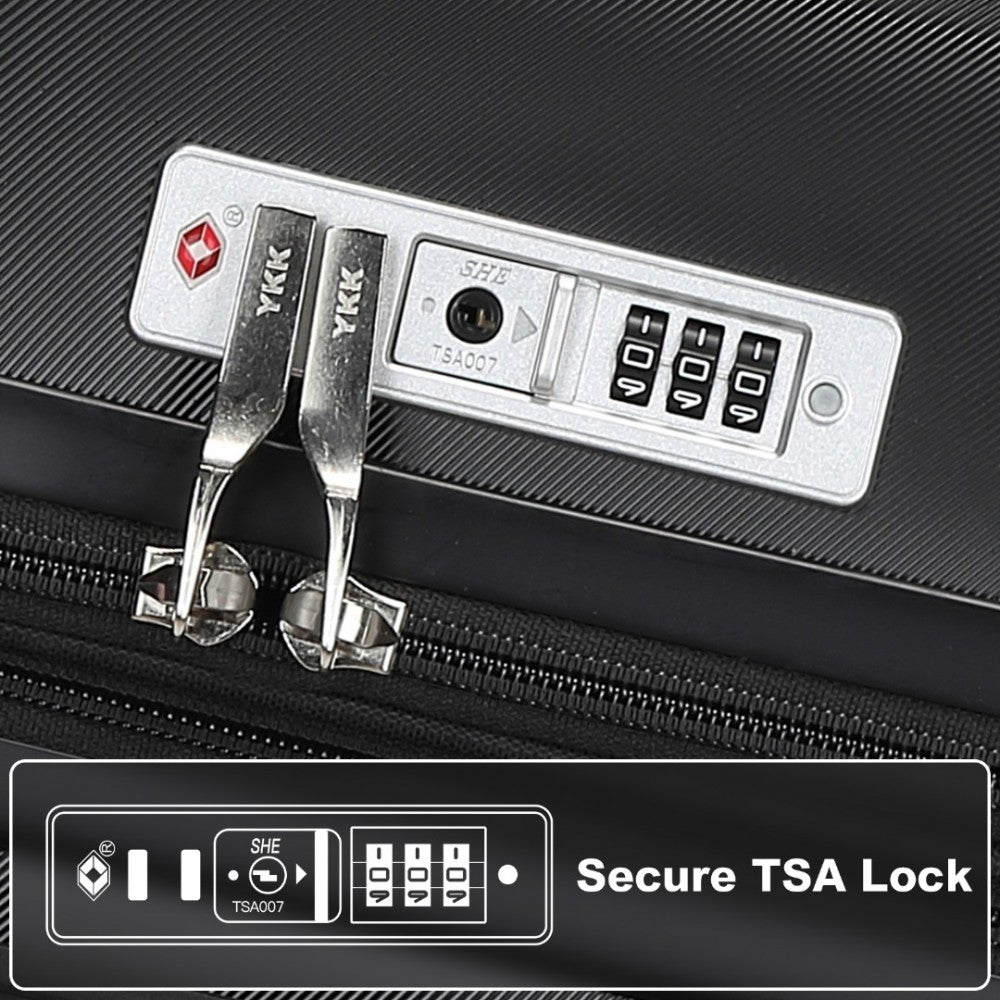 KSK2483 - KONO 28 INCH SLEEK STRIPED CHECK-IN SUITCASE EXPANDABLE DURABLE ABS+PC LUGGAGE WITH FOUR SPINNER WHEELS TSA LOCK - BLACK - The Baggage Shop