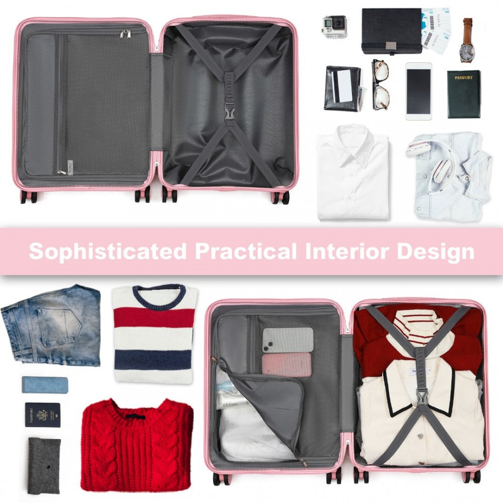 KSK2483 - KONO 28 INCH SLEEK STRIPED CHECK-IN SUITCASE EXPANDABLE DURABLE ABS+PC LUGGAGE WITH FOUR SPINNER WHEELS TSA LOCK - PINK - The Baggage Shop
