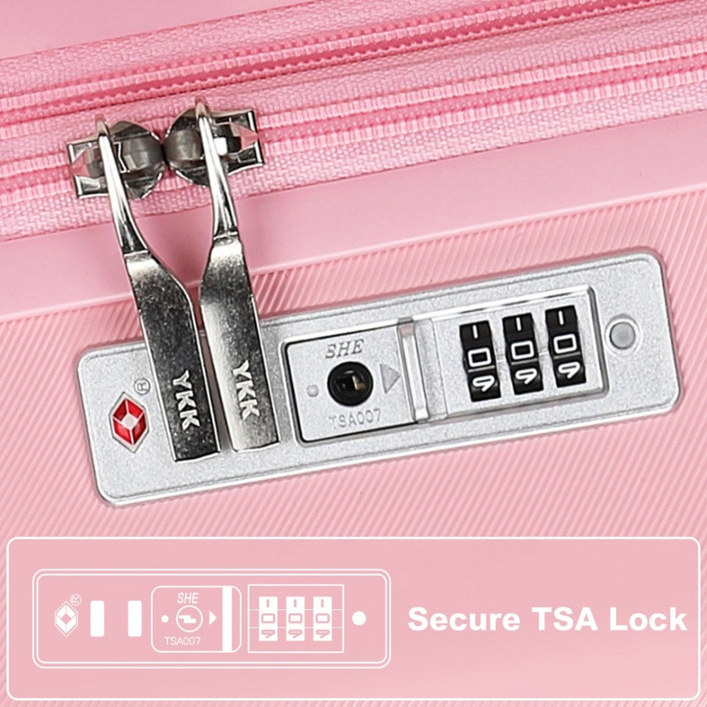 KSK2483 - KONO 28 INCH SLEEK STRIPED CHECK-IN SUITCASE EXPANDABLE DURABLE ABS+PC LUGGAGE WITH FOUR SPINNER WHEELS TSA LOCK - PINK - The Baggage Shop
