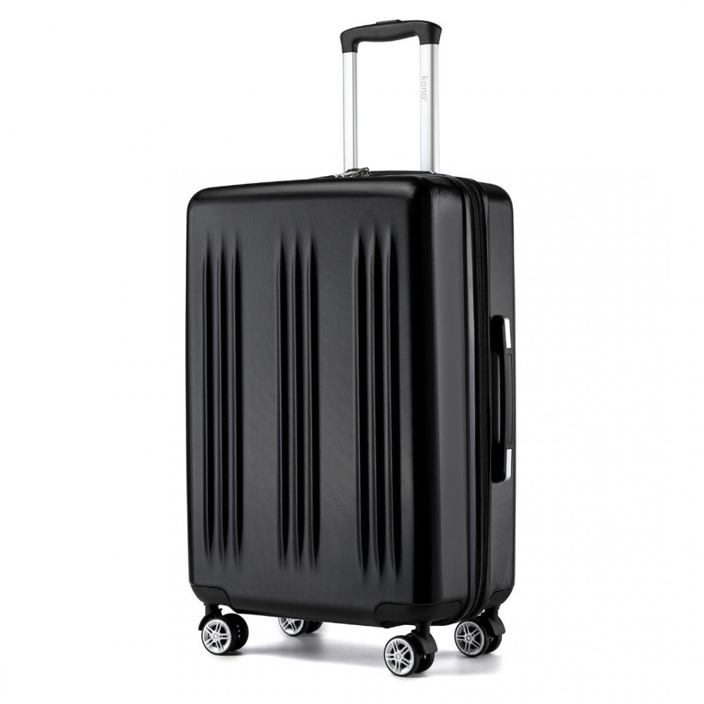 KSK2483 - KONO 3 PIECE LUGGAGE SET 20/24/28 INCH SLEEK STRIPED EXPANDABLE ABS+PC SUITCASE WITH TSA LOCK AND FOUR SPINNER WHEELS - BLACK - The Baggage Shop