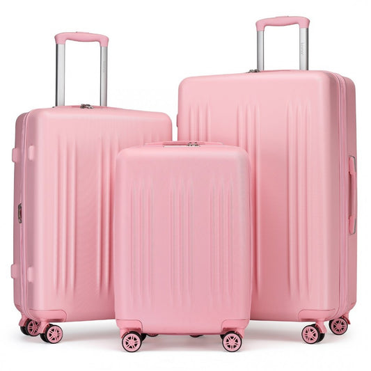 KSK2483 - KONO 3 PIECE LUGGAGE SET 20/24/28 INCH SLEEK STRIPED EXPANDABLE ABS+PC SUITCASE WITH TSA LOCK AND FOUR SPINNER WHEELS - PINK - The Baggage Shop
