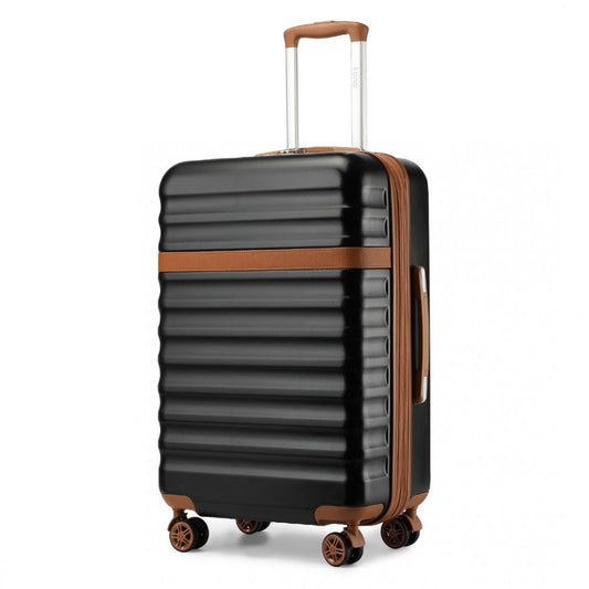 KSK2484 - KONO 24 INCH EXPANDABLE LIGHTWEIGHT HARD SHELL ABS+PC CHECK-IN SUITCASE WITH TSA LOCK IDEAL FOR EXTENDED TRIPS AND SECURE TRAVEL - BLACK AND BROWN - The Baggage Shop