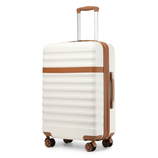 KSK2484 - KONO 24 INCH EXPANDABLE LIGHTWEIGHT HARD SHELL ABS+PC CHECK-IN SUITCASE WITH TSA LOCK IDEAL FOR EXTENDED TRIPS AND SECURE TRAVEL - CREAM AND BROWN - The Baggage Shop