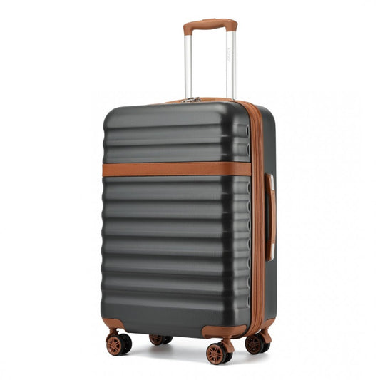 KSK2484 - KONO 24 INCH EXPANDABLE LIGHTWEIGHT HARD SHELL ABS+PC CHECK-IN SUITCASE WITH TSA LOCK IDEAL FOR EXTENDED TRIPS AND SECURE TRAVEL - GREY AND BROWN - The Baggage Shop