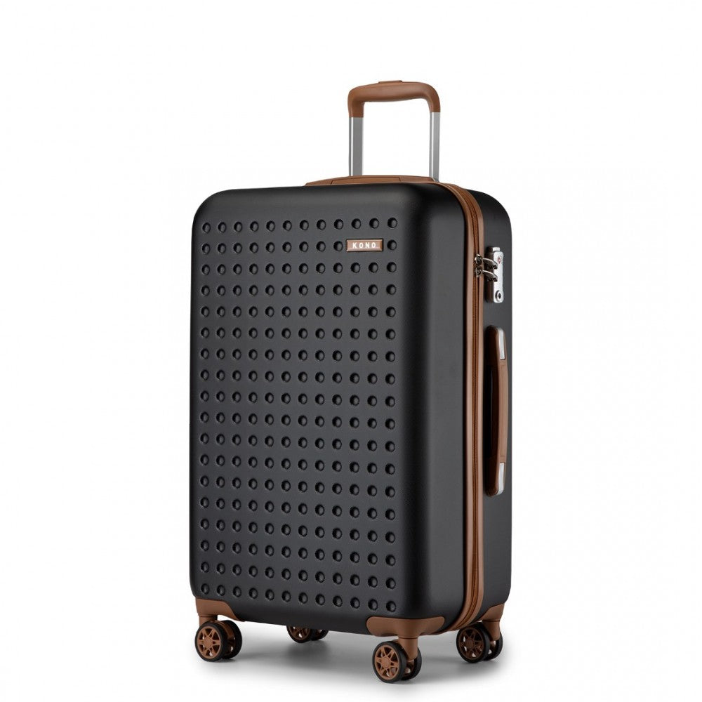 KSK2486 - KONO STYLISH ABS+PC 28 INCH POLKA DOT HARD SHELL SUITCASE WITH TSA LOCK - BLACK AND BROWN - The Baggage Shop