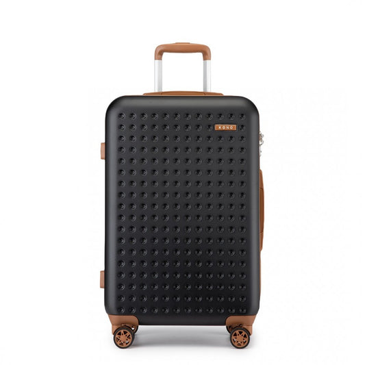 KSK2486 - KONO STYLISH ABS+PC 28 INCH POLKA DOT HARD SHELL SUITCASE WITH TSA LOCK - BLACK AND BROWN - The Baggage Shop