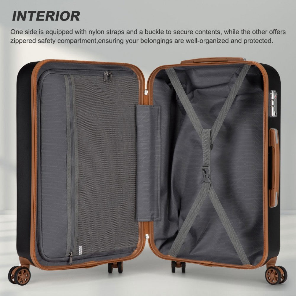 KSK2486 - KONO STYLISH ABS+PC 28 INCH POLKA DOT HARD SHELL SUITCASE WITH TSA LOCK - BLACK AND BROWN - The Baggage Shop