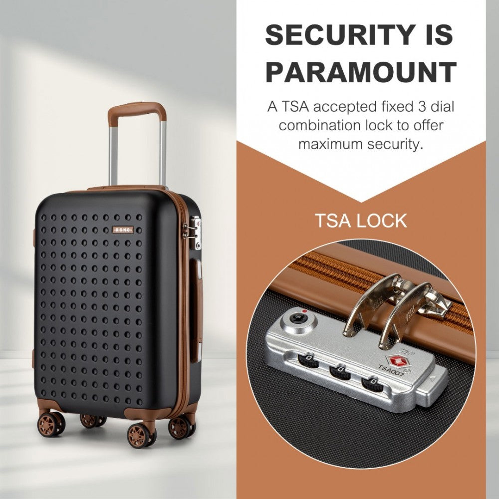 KSK2486 - KONO STYLISH ABS+PC 28 INCH POLKA DOT HARD SHELL SUITCASE WITH TSA LOCK - BLACK AND BROWN - The Baggage Shop