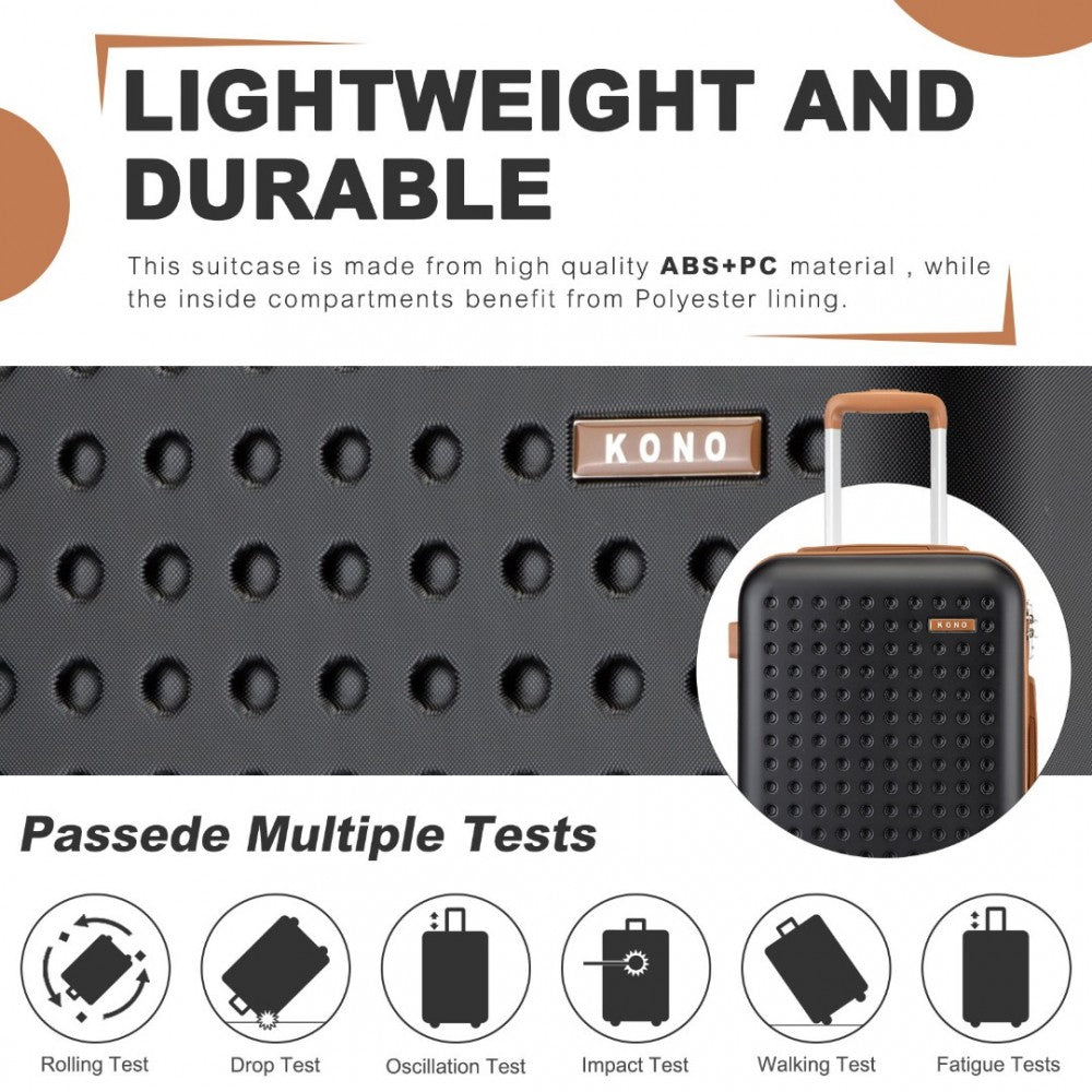 KSK2486 - KONO STYLISH ABS+PC 28 INCH POLKA DOT HARD SHELL SUITCASE WITH TSA LOCK - BLACK AND BROWN - The Baggage Shop