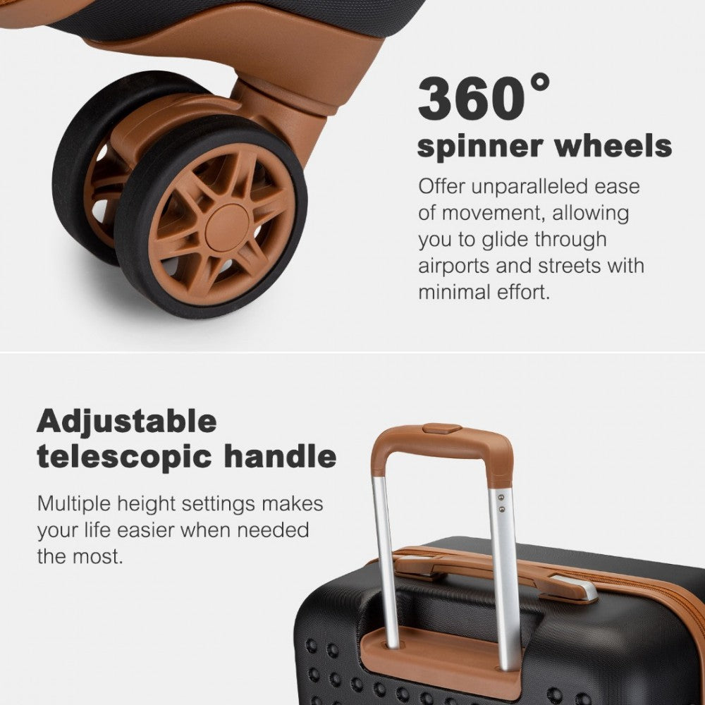 KSK2486 - KONO STYLISH ABS+PC 28 INCH POLKA DOT HARD SHELL SUITCASE WITH TSA LOCK - BLACK AND BROWN - The Baggage Shop