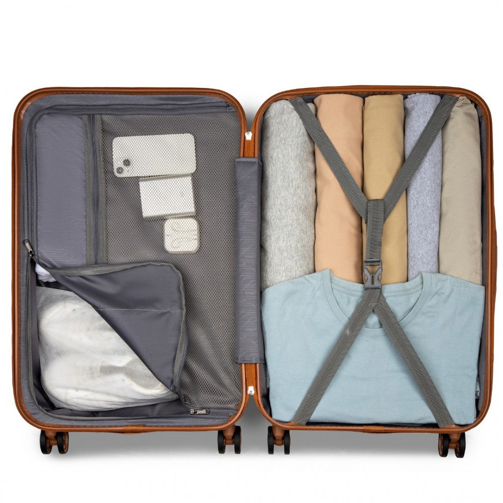 KSK2486 - KONO STYLISH ABS+PC 28 INCH POLKA DOT HARD SHELL SUITCASE WITH TSA LOCK - BLACK AND BROWN - The Baggage Shop