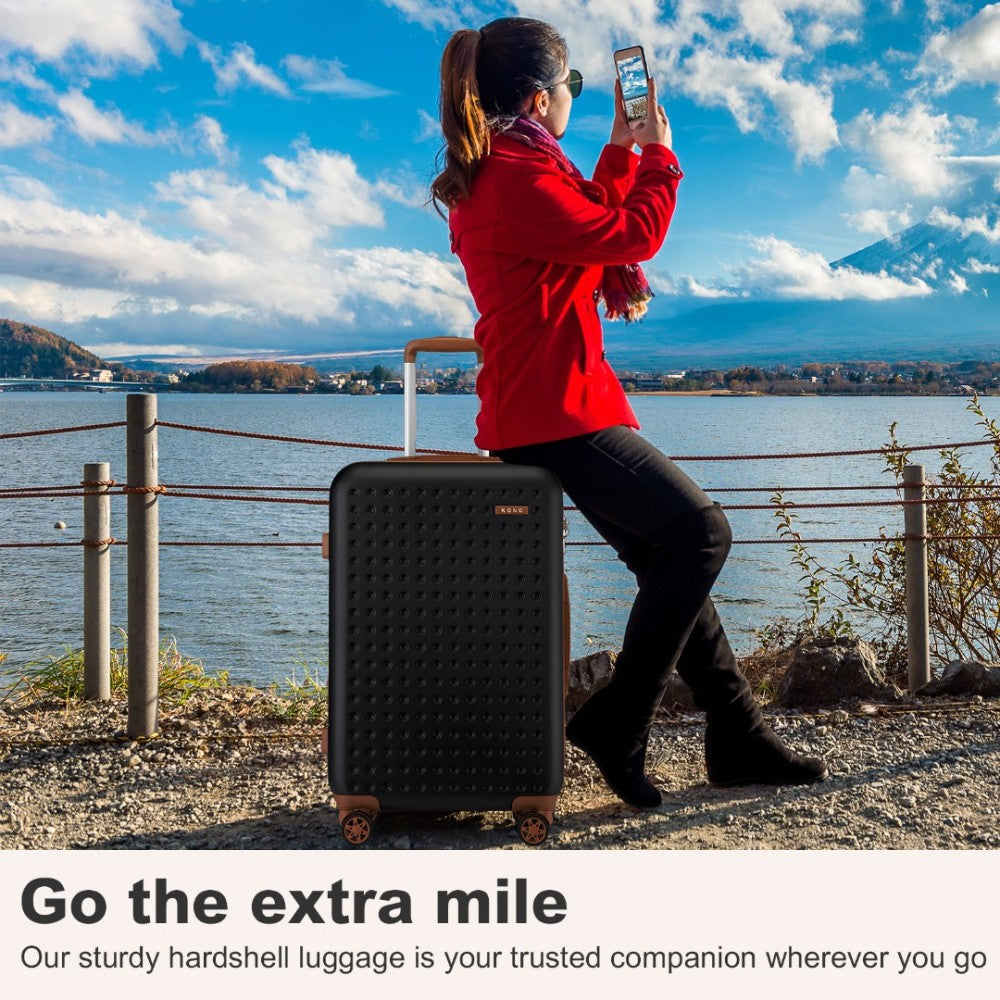 KSK2486 - KONO STYLISH ABS+PC 28 INCH POLKA DOT HARD SHELL SUITCASE WITH TSA LOCK - BLACK AND BROWN - The Baggage Shop