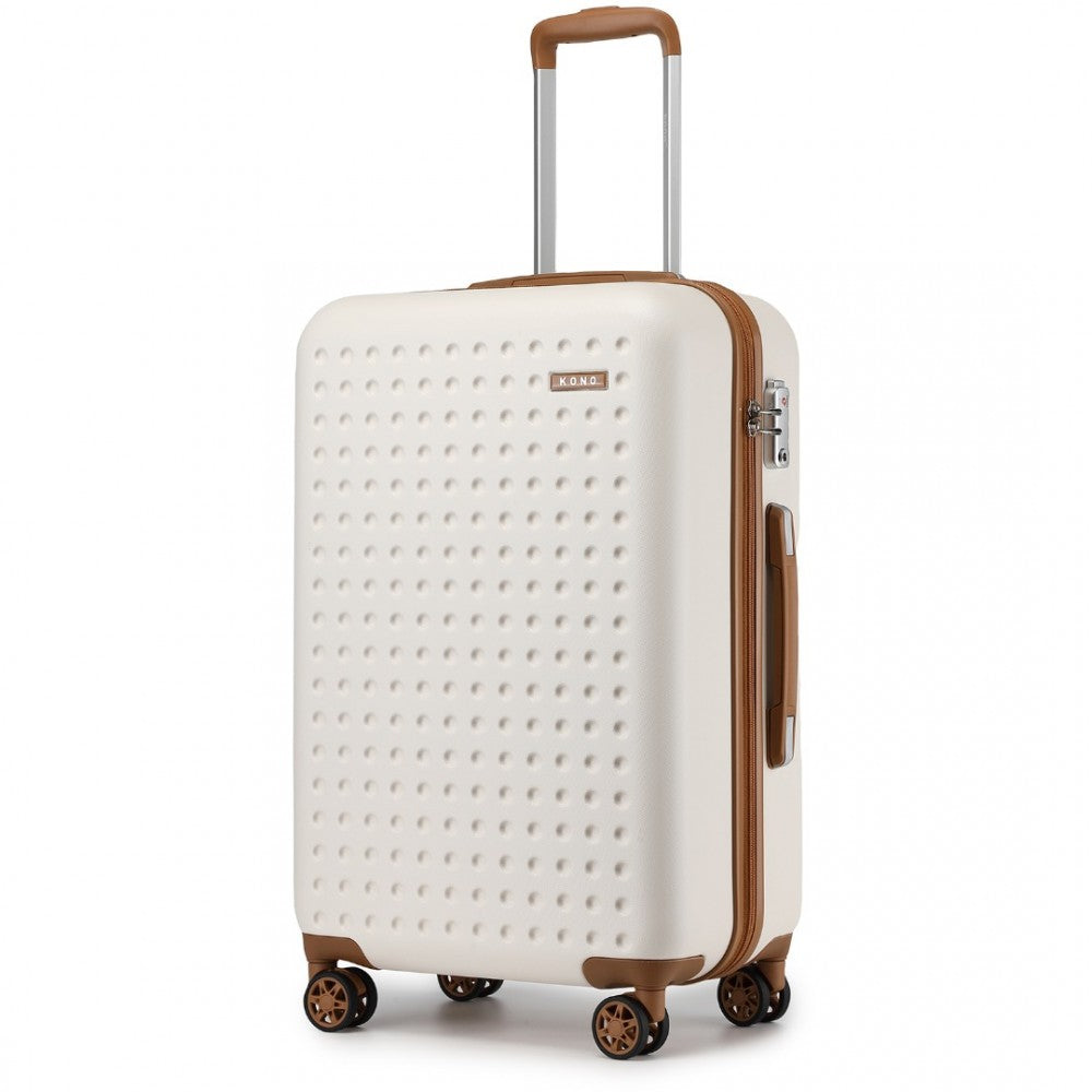 KSK2486 - KONO STYLISH ABS+PC 28 INCH POLKA DOT HARD SHELL SUITCASE WITH TSA LOCK - CREAM AND BROWN - The Baggage Shop