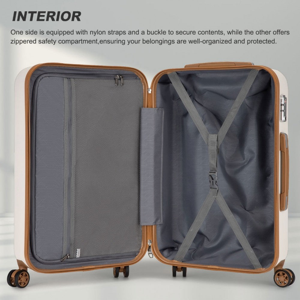 KSK2486 - KONO STYLISH ABS+PC 28 INCH POLKA DOT HARD SHELL SUITCASE WITH TSA LOCK - CREAM AND BROWN - The Baggage Shop