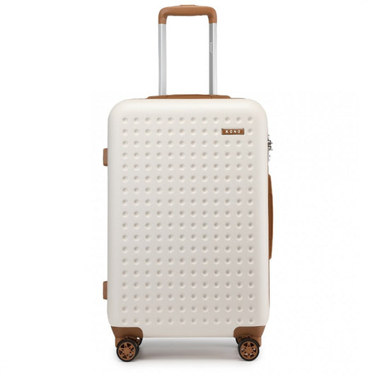 KSK2486 - KONO STYLISH ABS+PC 28 INCH POLKA DOT HARD SHELL SUITCASE WITH TSA LOCK - CREAM AND BROWN - The Baggage Shop