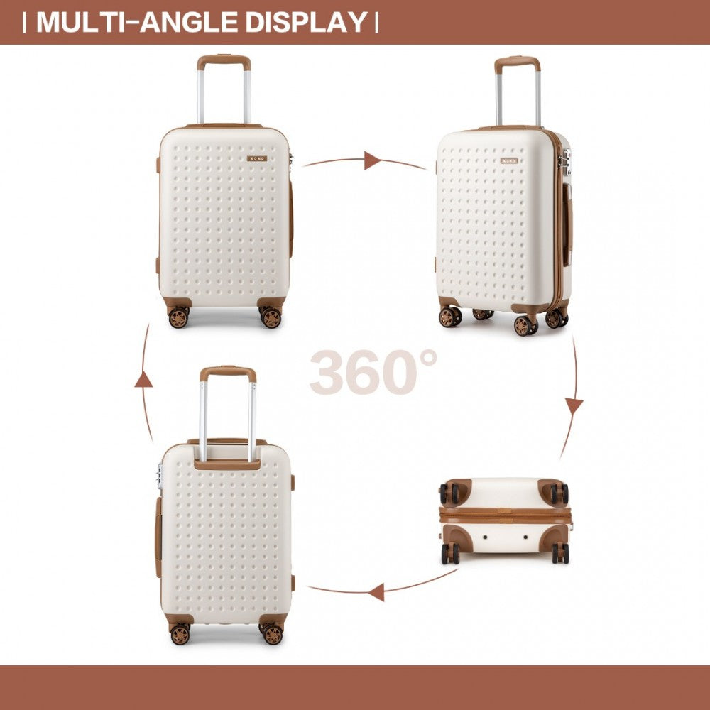 KSK2486 - KONO STYLISH ABS+PC 28 INCH POLKA DOT HARD SHELL SUITCASE WITH TSA LOCK - CREAM AND BROWN - The Baggage Shop