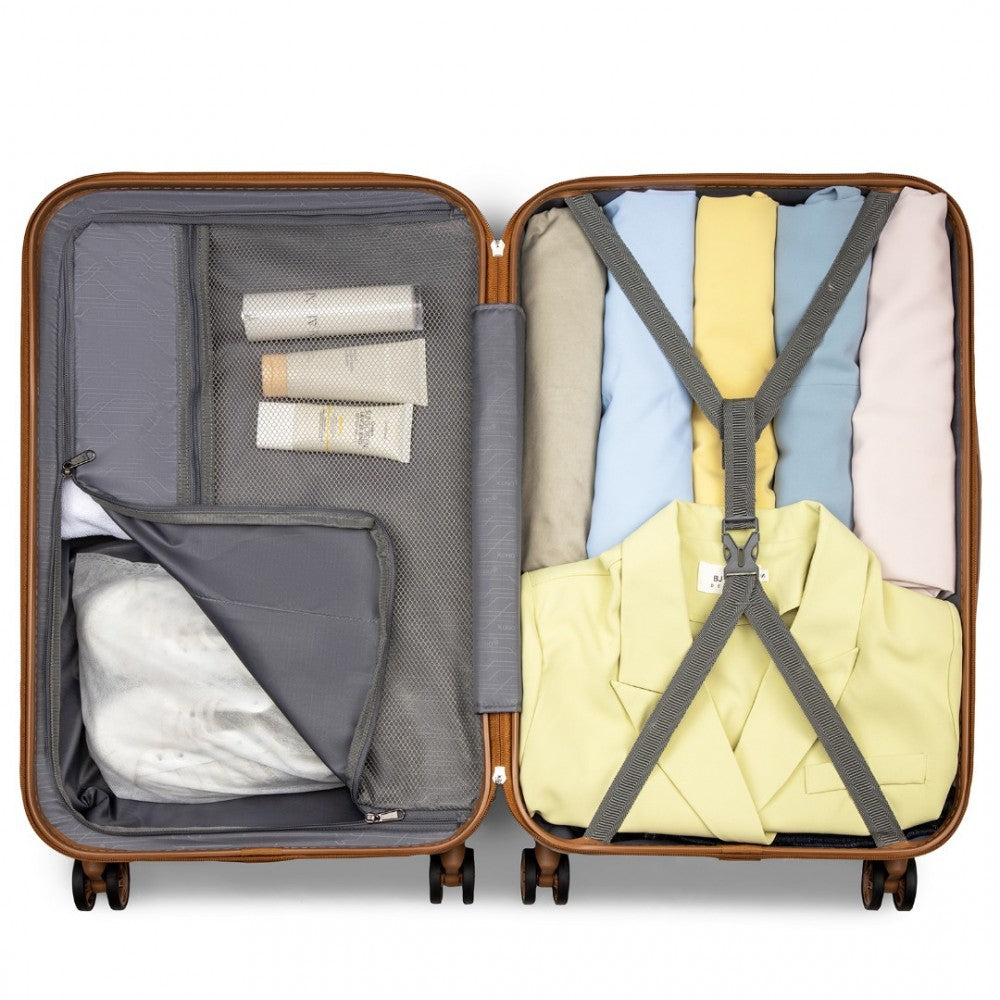 KSK2486 - KONO STYLISH ABS+PC 28 INCH POLKA DOT HARD SHELL SUITCASE WITH TSA LOCK - CREAM AND BROWN - The Baggage Shop
