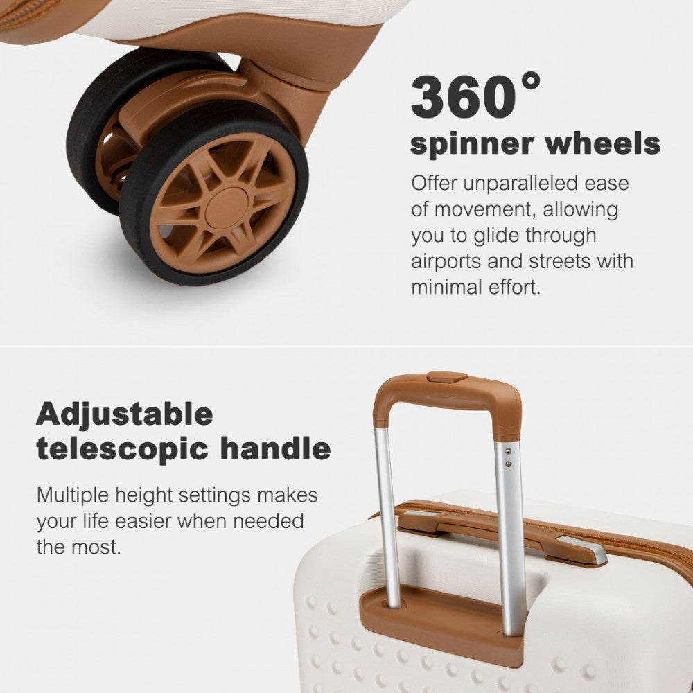 KSK2486 - KONO STYLISH ABS+PC 28 INCH POLKA DOT HARD SHELL SUITCASE WITH TSA LOCK - CREAM AND BROWN - The Baggage Shop