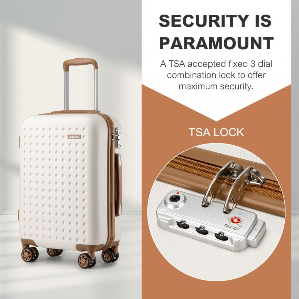 KSK2486 - KONO STYLISH ABS+PC 28 INCH POLKA DOT HARD SHELL SUITCASE WITH TSA LOCK - CREAM AND BROWN - The Baggage Shop