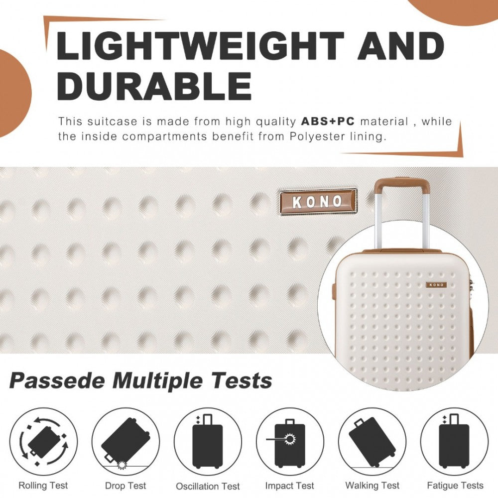 KSK2486 - KONO STYLISH ABS+PC 28 INCH POLKA DOT HARD SHELL SUITCASE WITH TSA LOCK - CREAM AND BROWN - The Baggage Shop