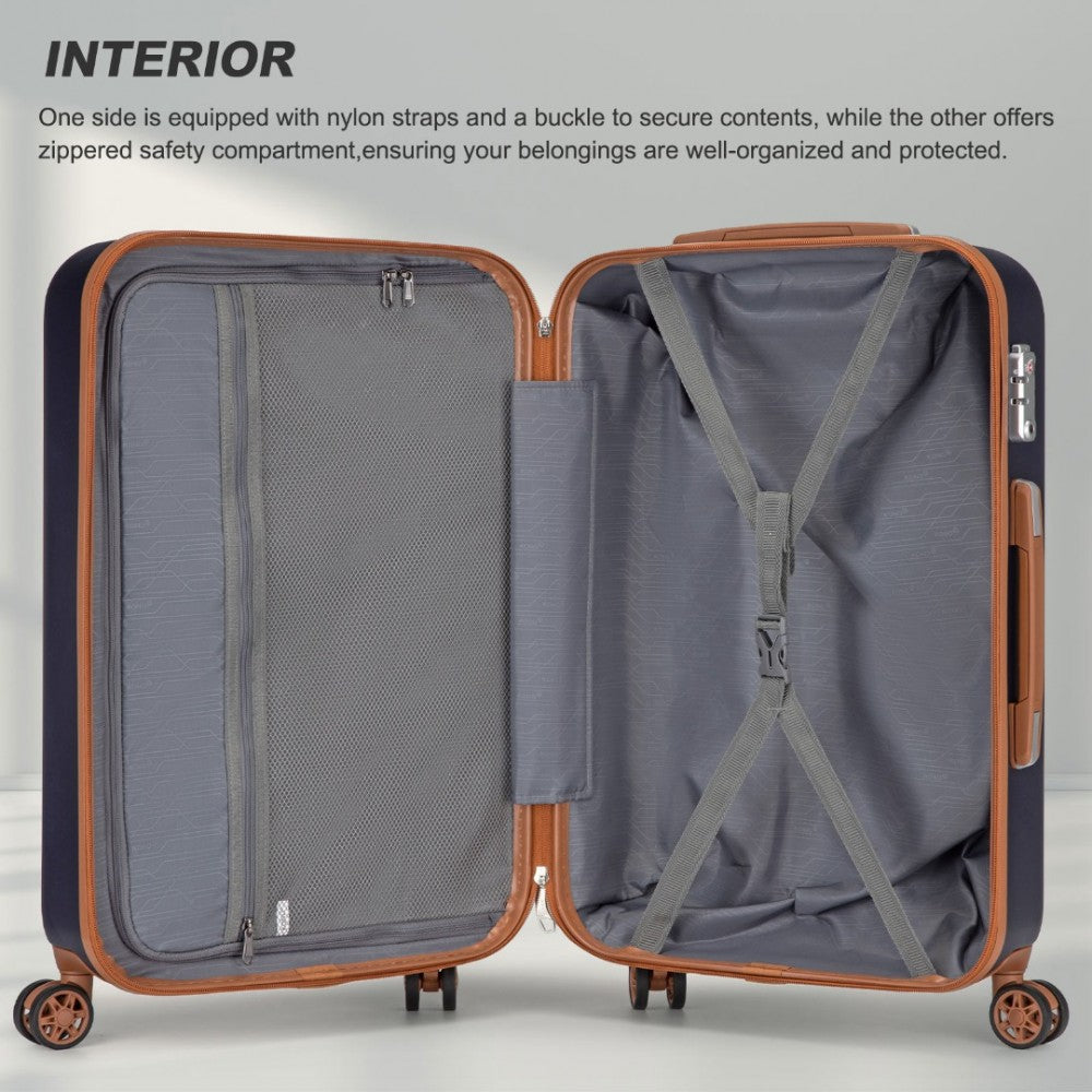 KSK2486 - KONO STYLISH ABS+PC 28 INCH POLKA DOT HARD SHELL SUITCASE WITH TSA LOCK - NAVY AND BROWN - The Baggage Shop