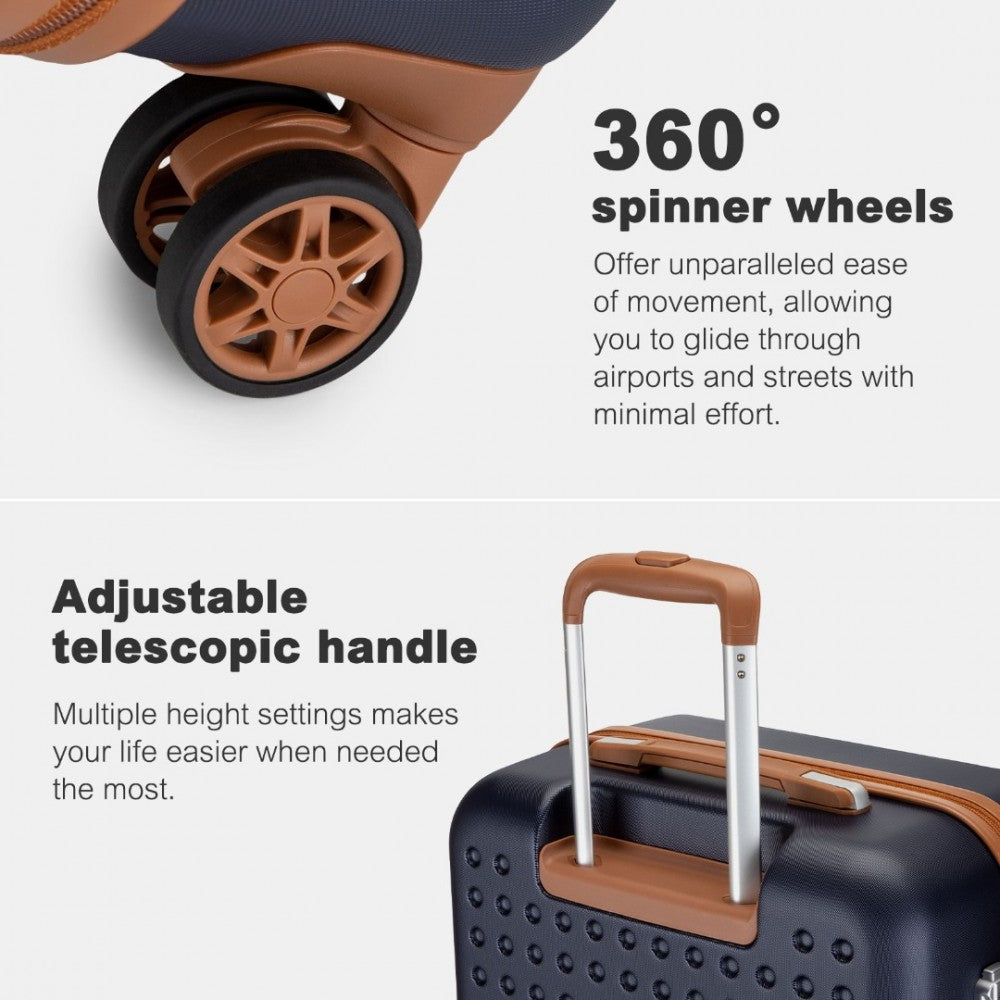 KSK2486 - KONO STYLISH ABS+PC 28 INCH POLKA DOT HARD SHELL SUITCASE WITH TSA LOCK - NAVY AND BROWN - The Baggage Shop