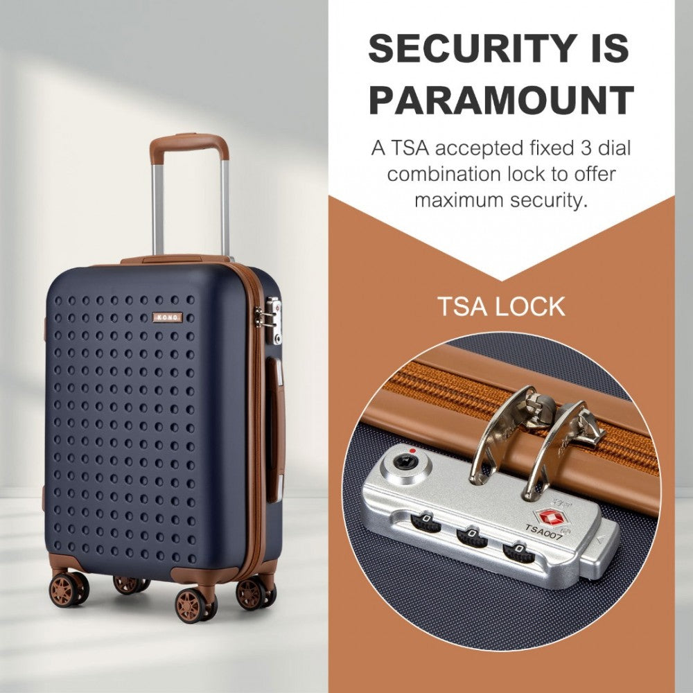 KSK2486 - KONO STYLISH ABS+PC 28 INCH POLKA DOT HARD SHELL SUITCASE WITH TSA LOCK - NAVY AND BROWN - The Baggage Shop