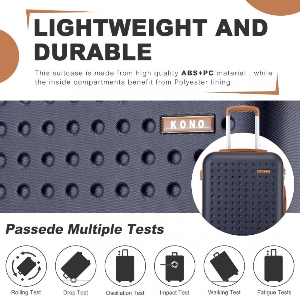KSK2486 - KONO STYLISH ABS+PC 28 INCH POLKA DOT HARD SHELL SUITCASE WITH TSA LOCK - NAVY AND BROWN - The Baggage Shop