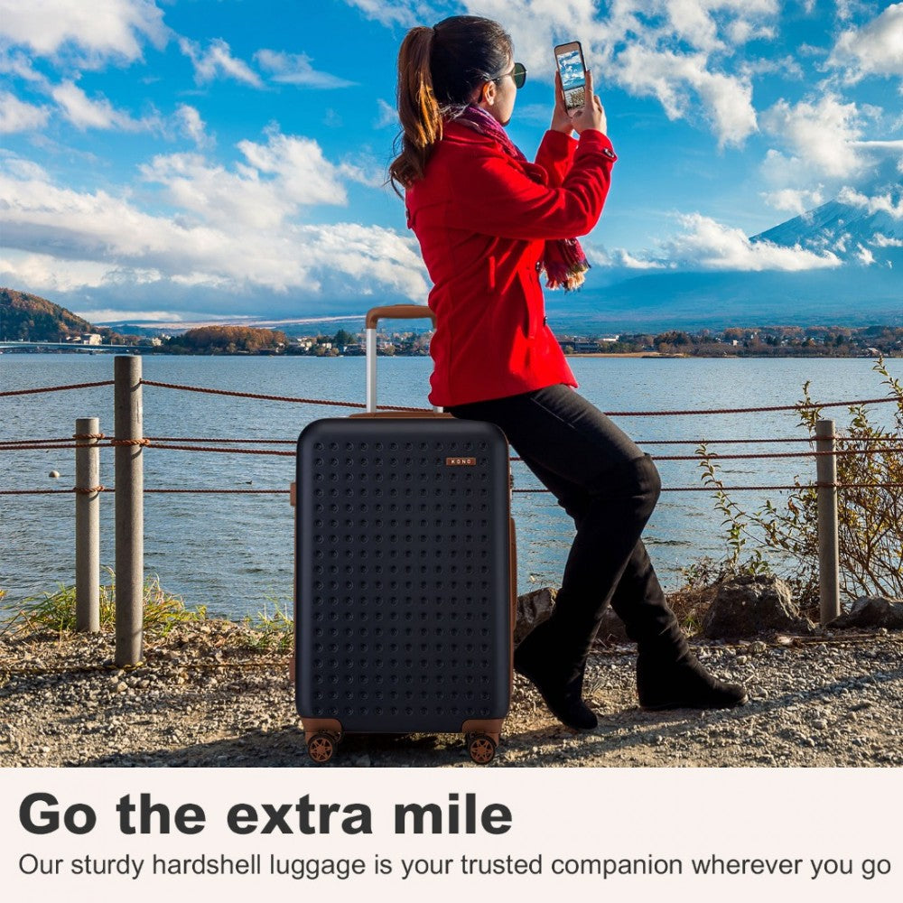 KSK2486 - KONO STYLISH ABS+PC 28 INCH POLKA DOT HARD SHELL SUITCASE WITH TSA LOCK - NAVY AND BROWN - The Baggage Shop