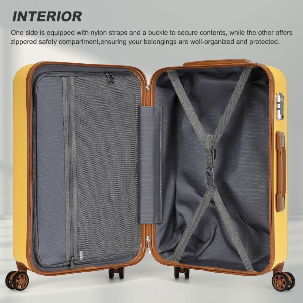 KSK2486 - KONO STYLISH ABS+PC 28 INCH POLKA DOT HARD SHELL SUITCASE WITH TSA LOCK - YELLOW AND BROWN - The Baggage Shop