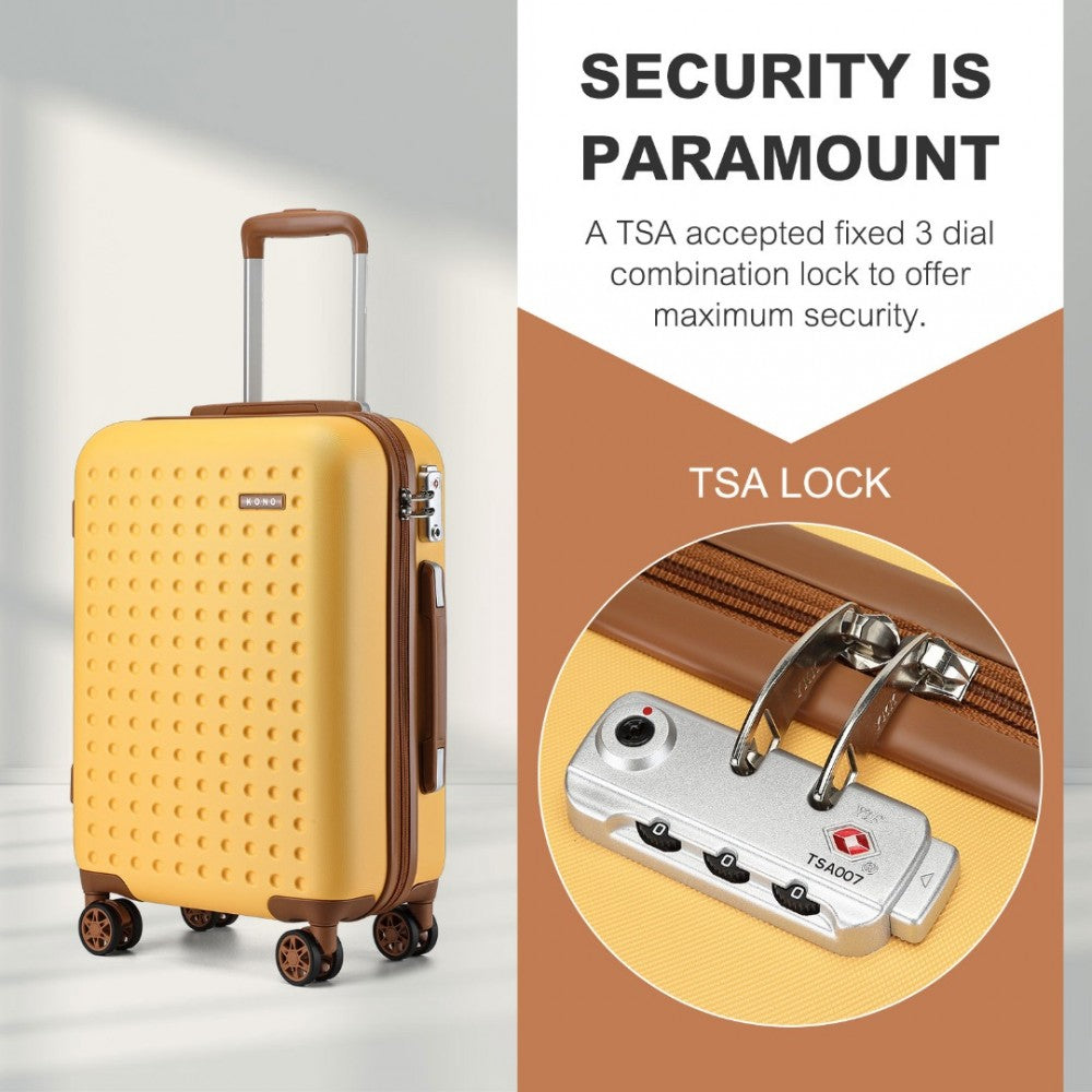 KSK2486 - KONO STYLISH ABS+PC 28 INCH POLKA DOT HARD SHELL SUITCASE WITH TSA LOCK - YELLOW AND BROWN - The Baggage Shop
