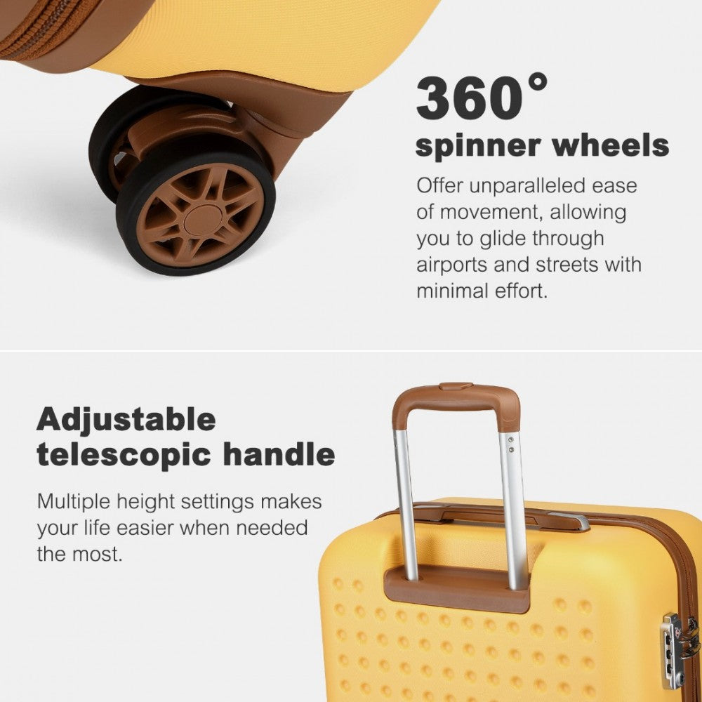 KSK2486 - KONO STYLISH ABS+PC 28 INCH POLKA DOT HARD SHELL SUITCASE WITH TSA LOCK - YELLOW AND BROWN - The Baggage Shop
