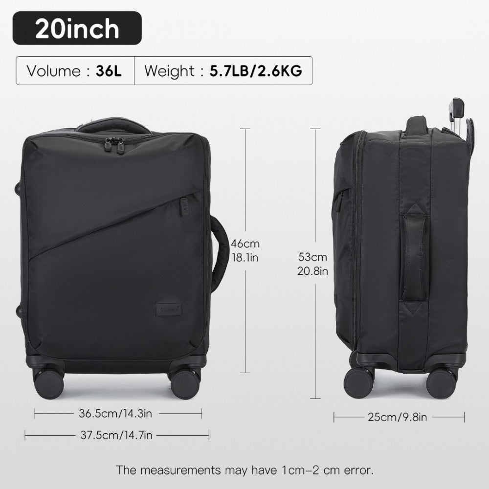 KSK2491 - KONO 20 INCH LIGHTWEIGHT SOFT SHELL CARRY ON CABIN SIZE SUITCASE WITH TSA LOCK AND SEPARATE WET/DRY COMPARTMENT - BLACK - The Baggage Shop