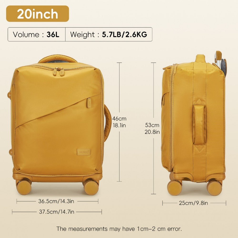 KSK2491 - KONO 20 INCH LIGHTWEIGHT SOFT SHELL CARRY ON CABIN SIZE SUITCASE WITH TSA LOCK AND SEPARATE WET/DRY COMPARTMENT - YELLOW - The Baggage Shop